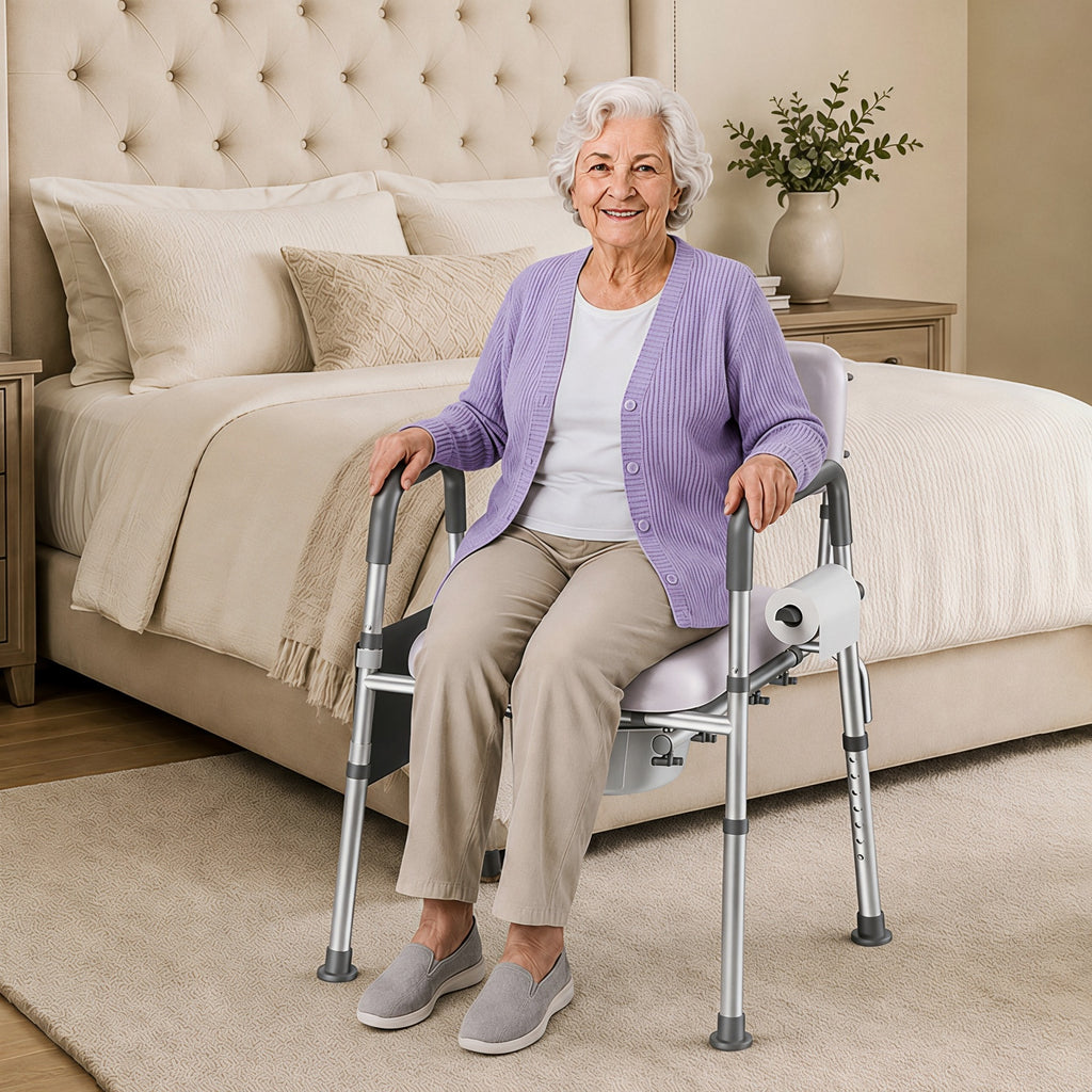 KEKOY Bedside Commode Chair with Padded Backrest