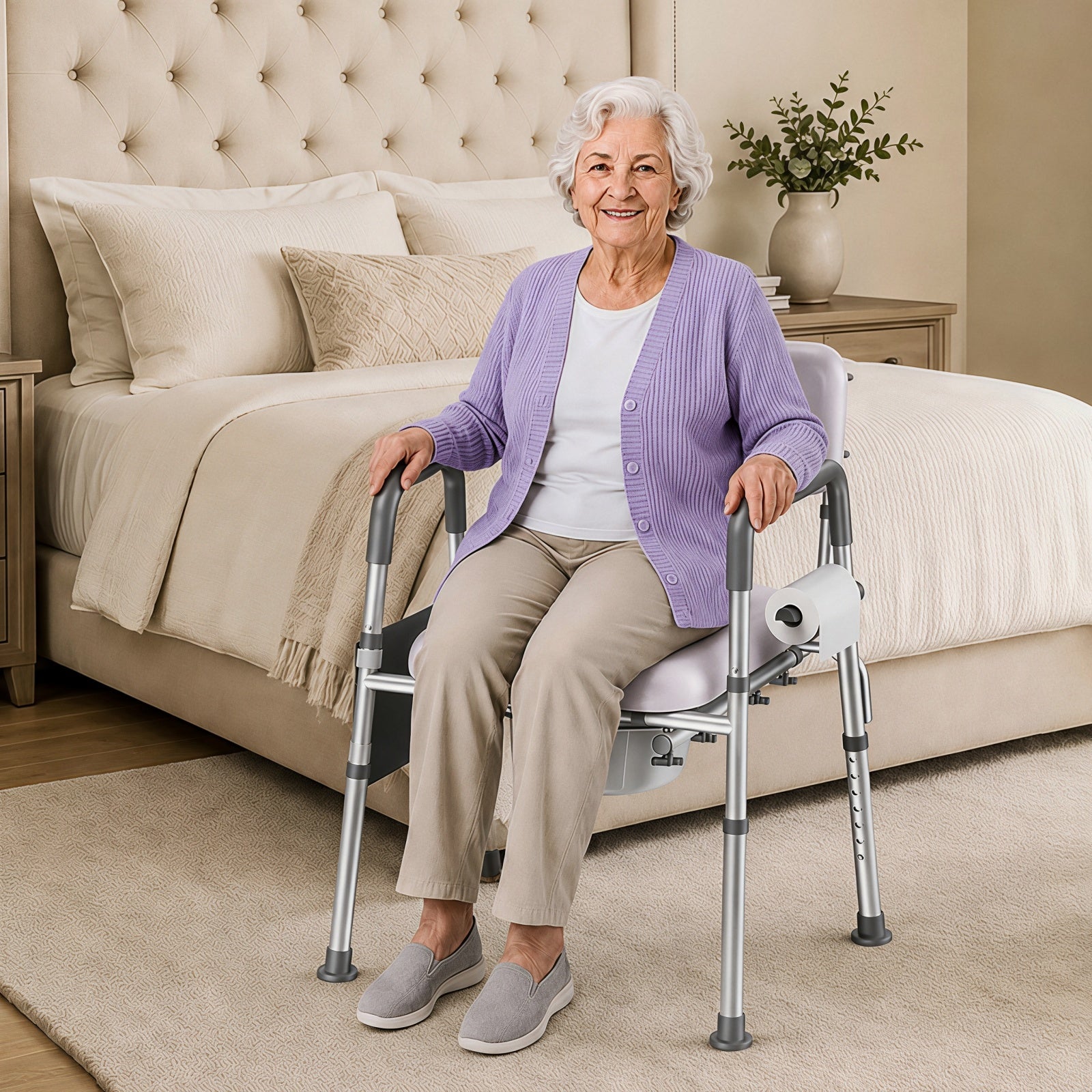 KEKOY Bedside Commode Chair with Padded Backrest