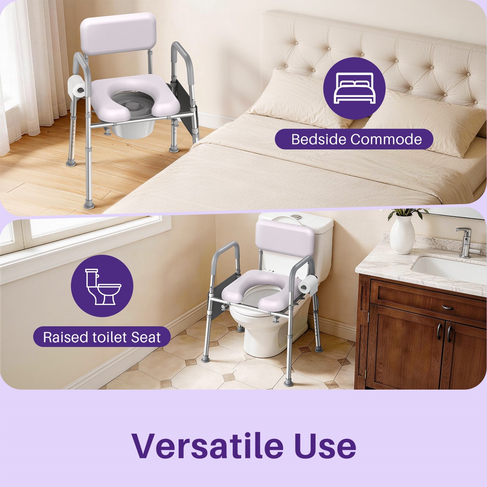 KEKOY Bedside Commode Chair with Padded Backrest