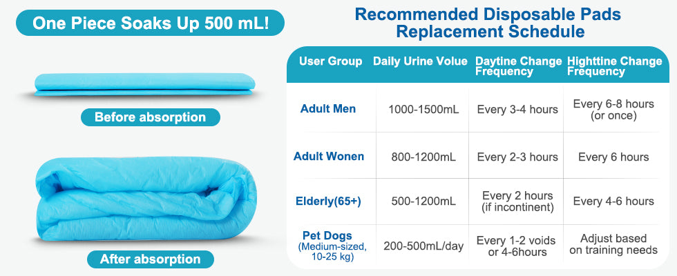 Disposable pad replacement schedule chart with blue pad illustration