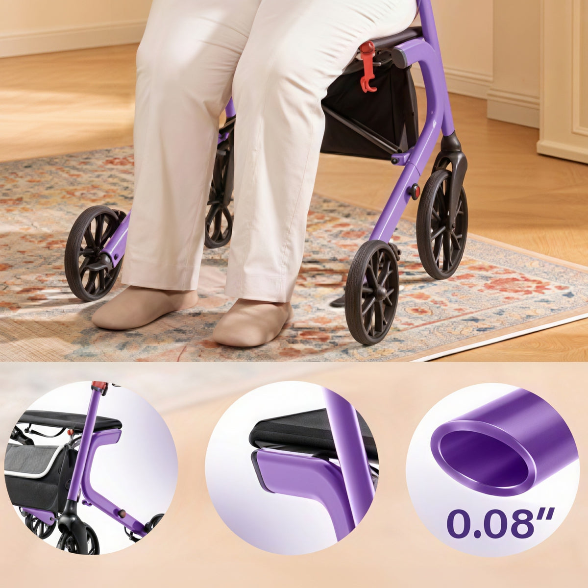 kekoy K2 extra wide heavy duty rollator reinforced structure