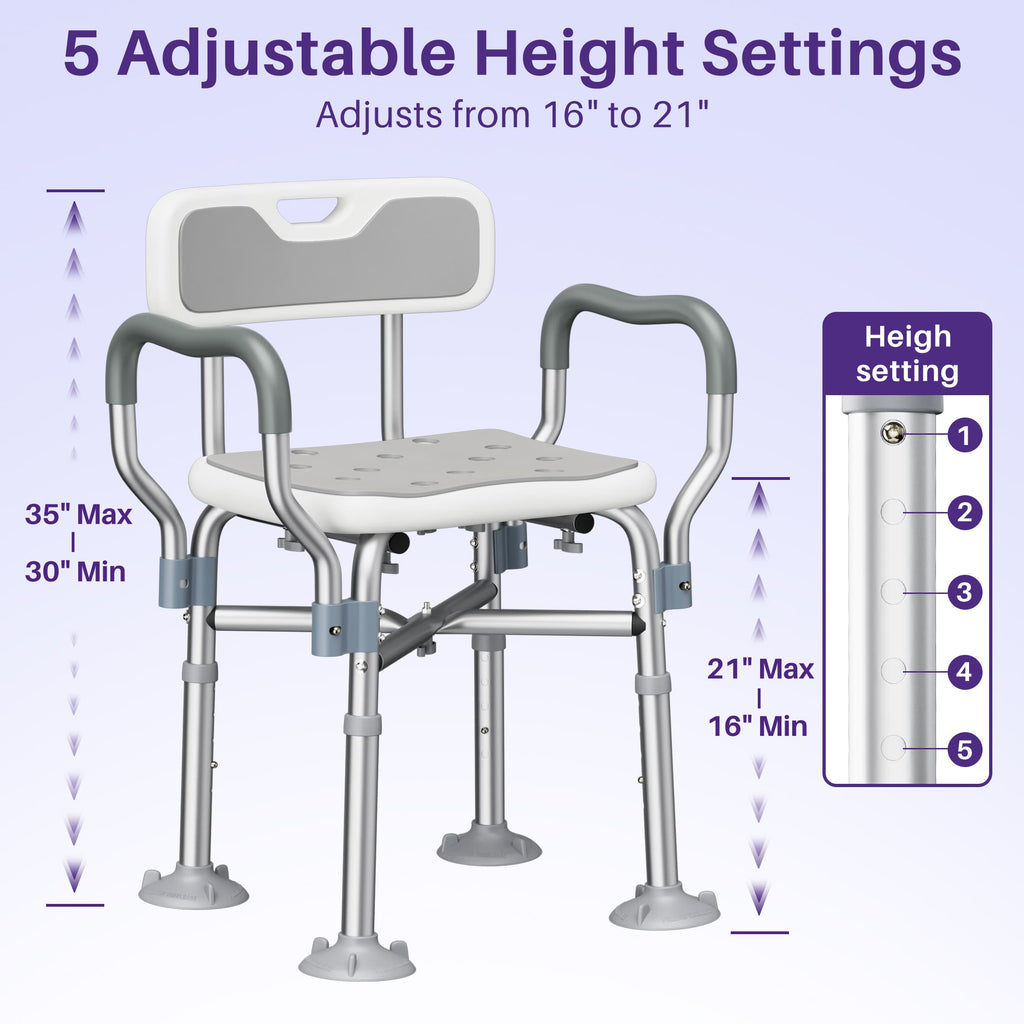 KEKOY Heavy Duty Shower Chair with Back & Arms