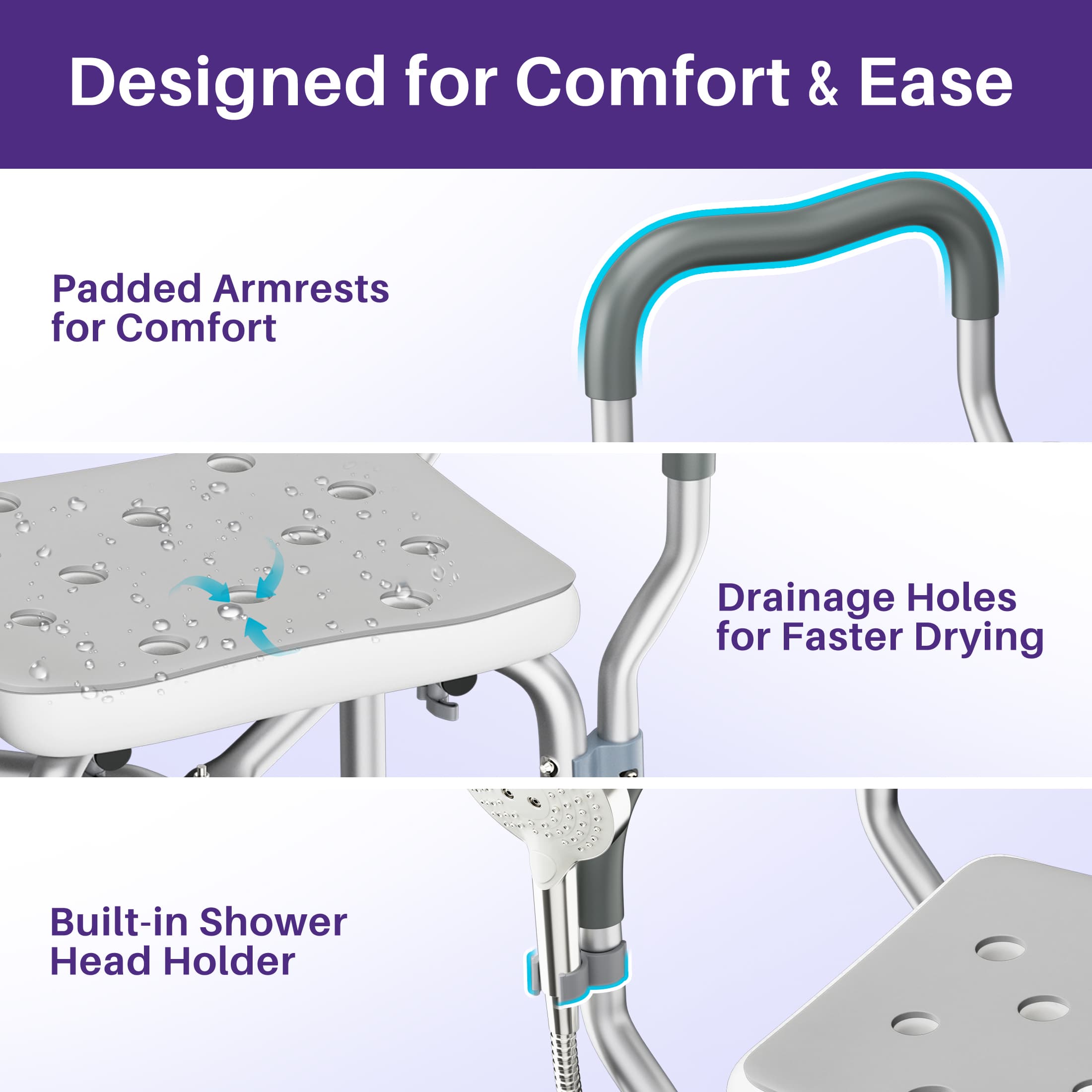 KEKOY Heavy Duty Shower Chair with Back & Arms