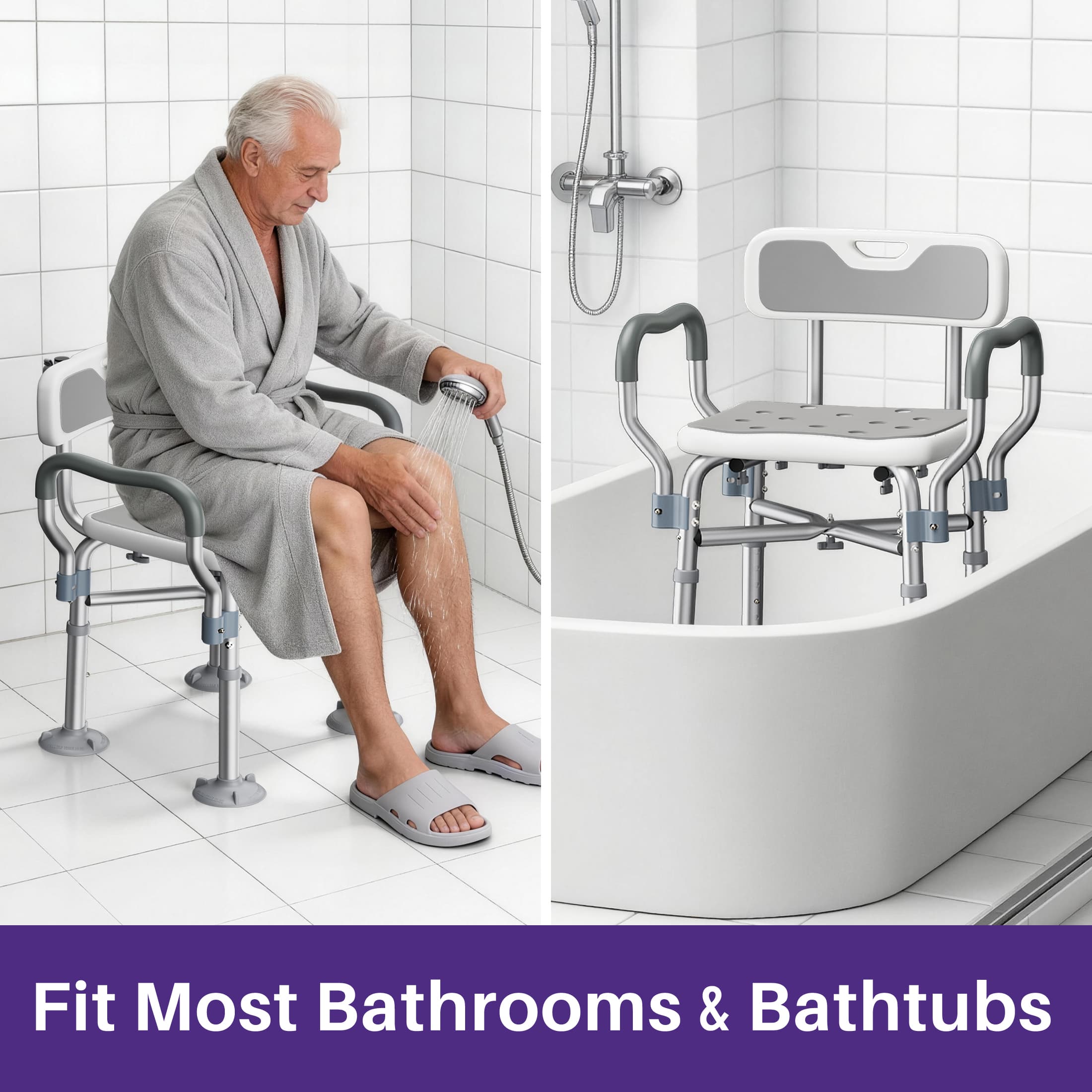 KEKOY Heavy Duty Shower Chair with Back & Arms