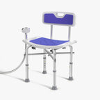 purple shower chair with a backrest on a white background