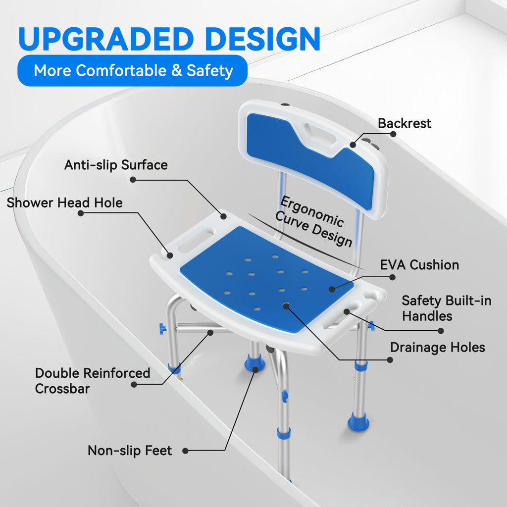 Detailed diagram of kekoy bathtub shower chair with labeled features