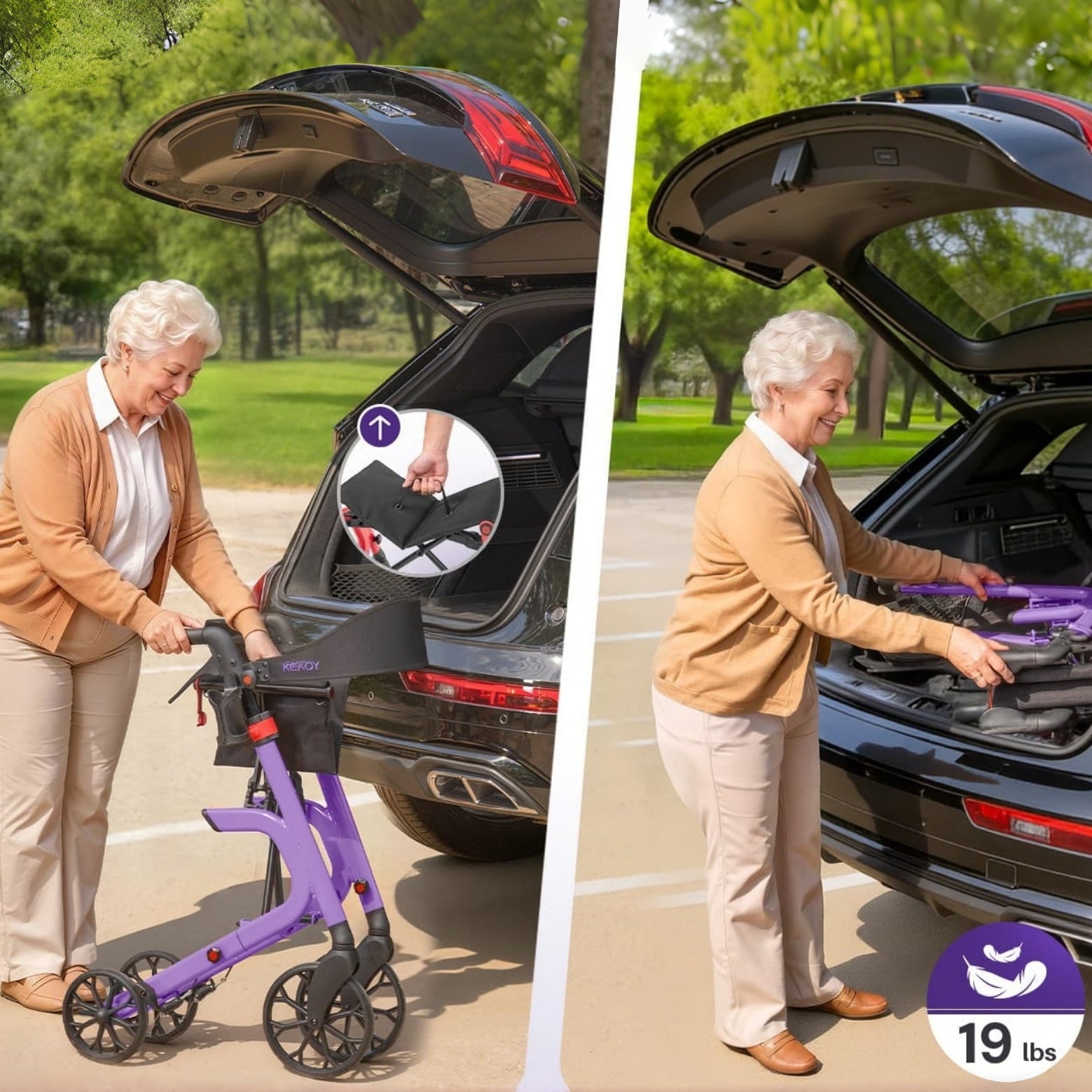 kekoy K2 extra wide heavy duty rollator foldable to fit in car