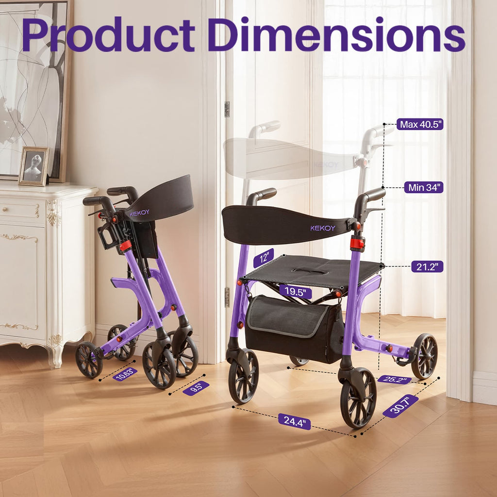 kekoy K2 extra wide heavy duty rollator dimensions