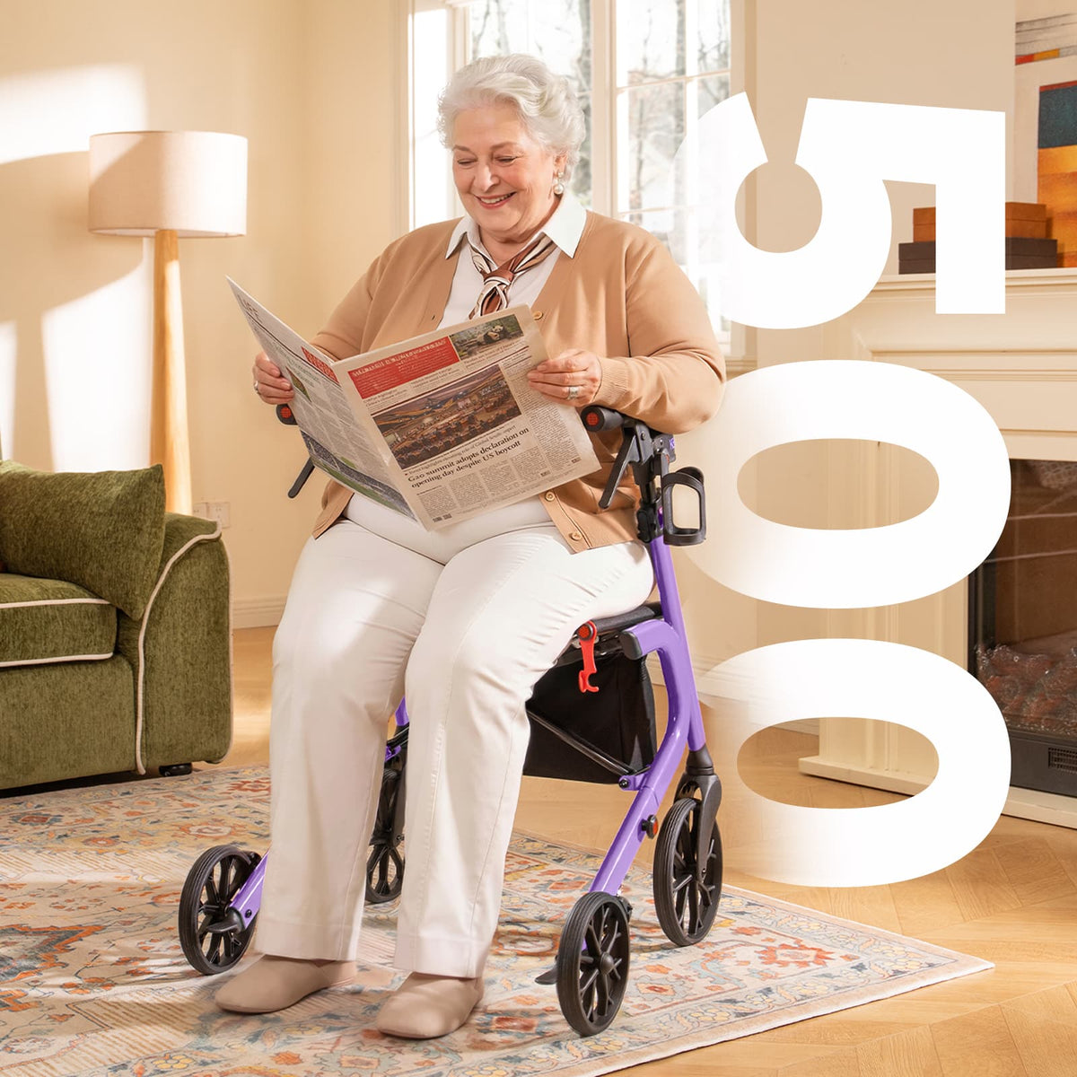Kekoy K2 Extra Wide Heavy-Duty Rollator Walker, 500 lbs Capacity