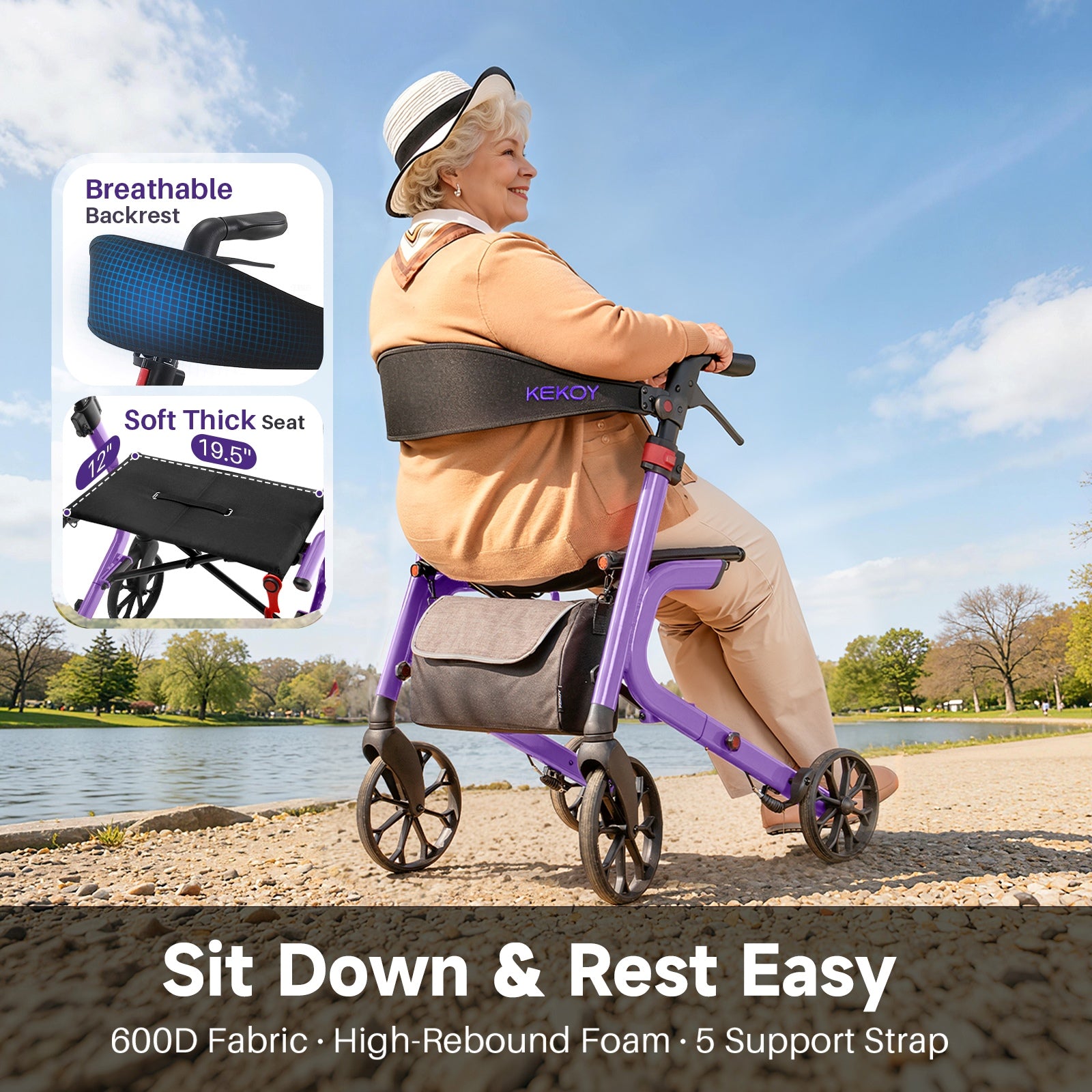 Kekoy K2 Extra Wide Heavy-Duty Rollator Walker, 500 lbs Capacity