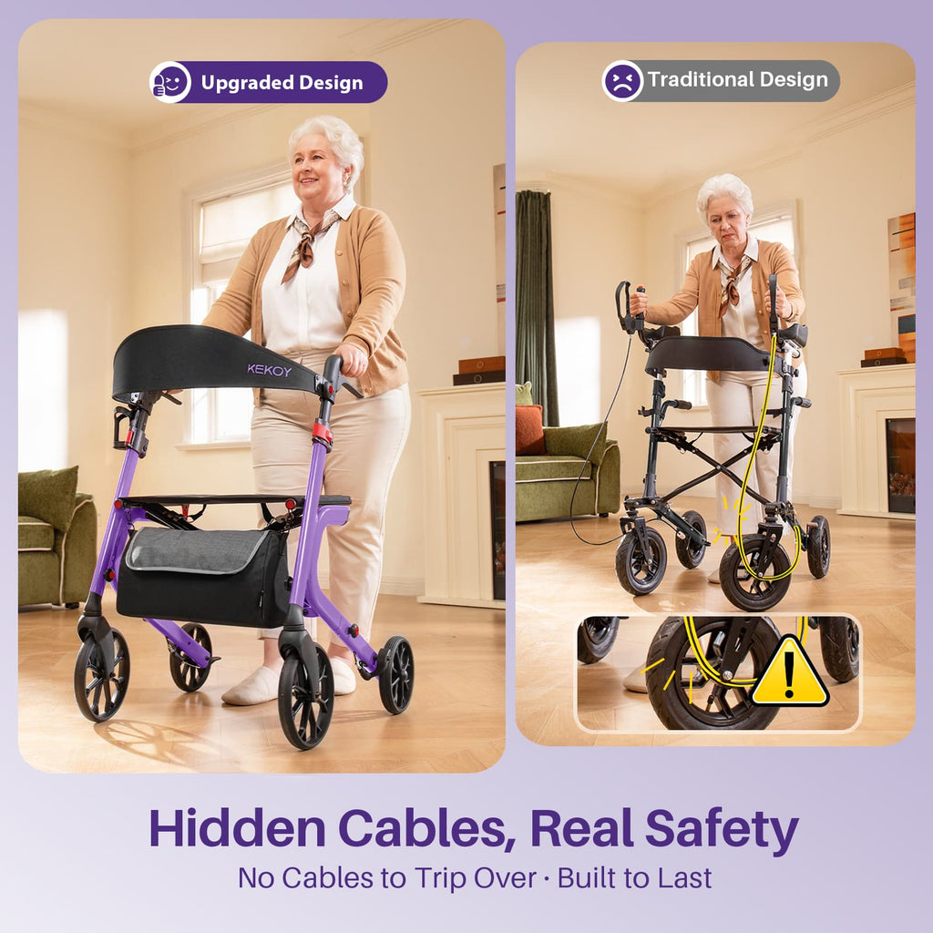 kekoy K2 extra wide heavy duty rollator hidden cables design