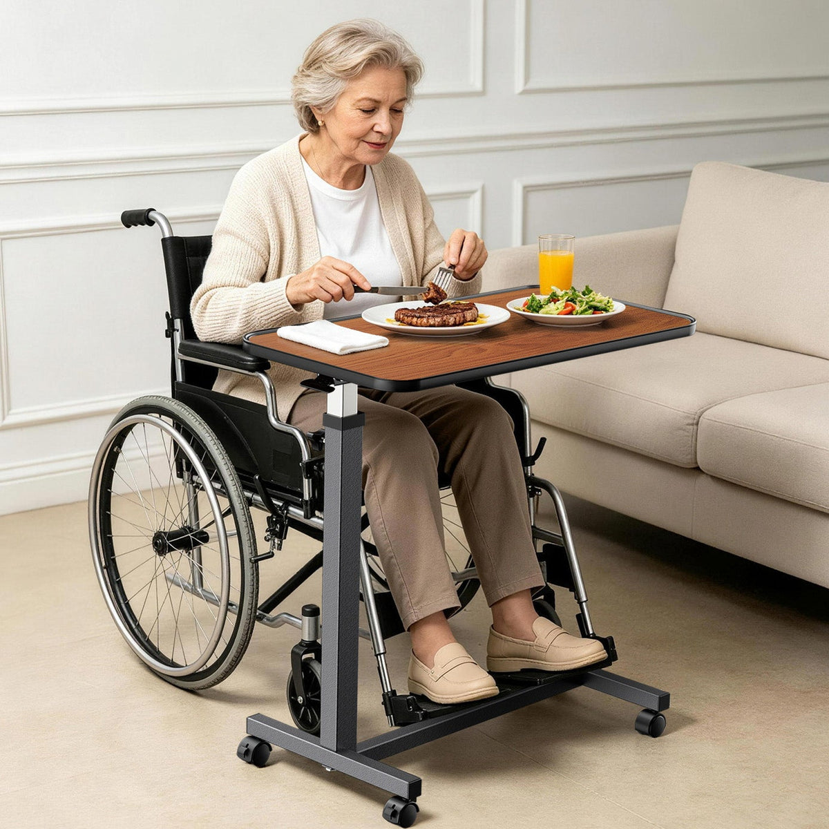 kekoy pneumatic overbed table for wheelchair user