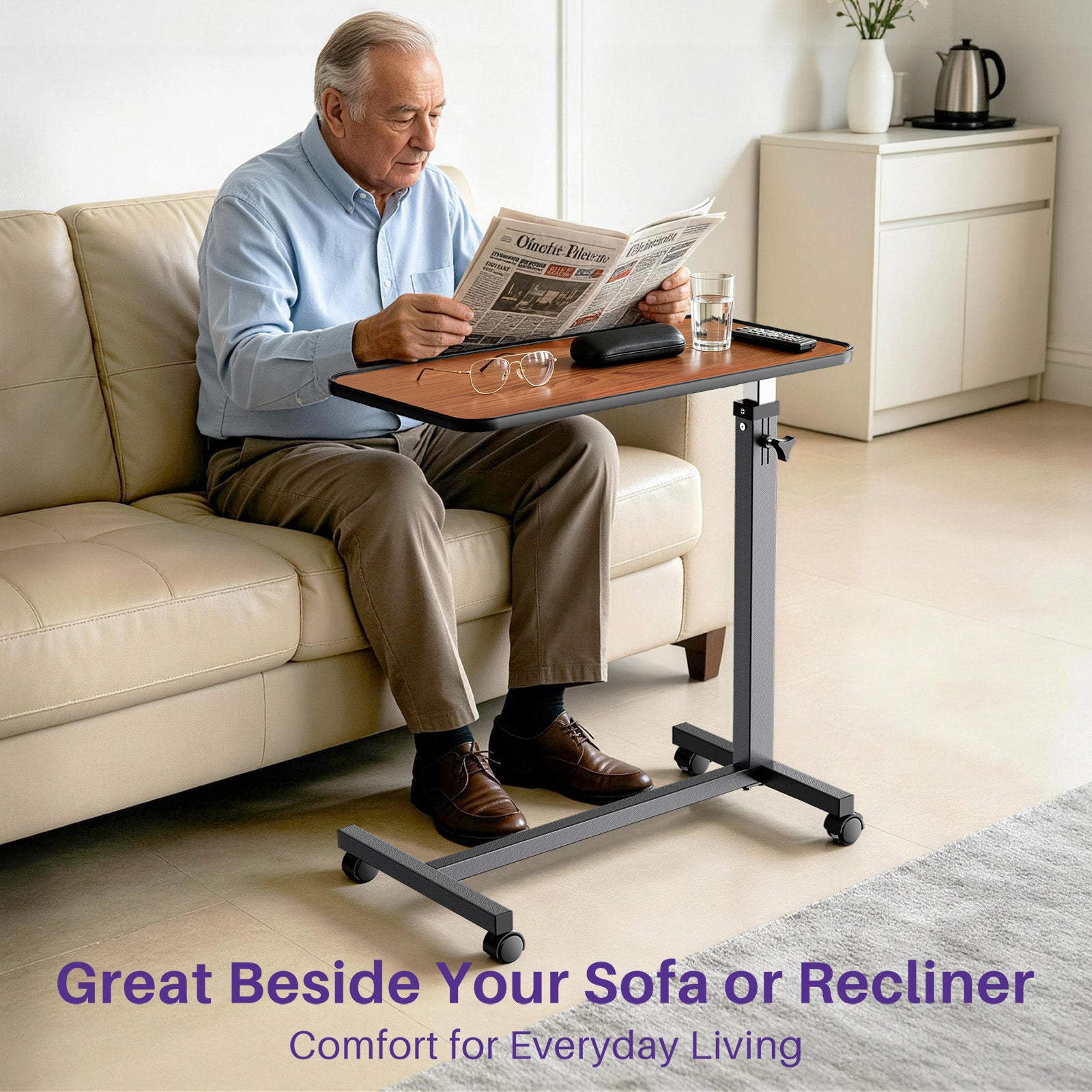 kekoy pneumatic overbed table for sofa or recliner use