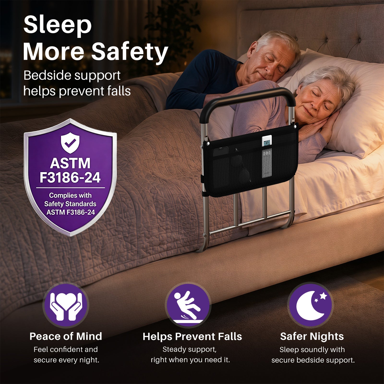 KEKOY Reinforced L-Shape Bed Rail with Safety Crossbar & Wide Handle