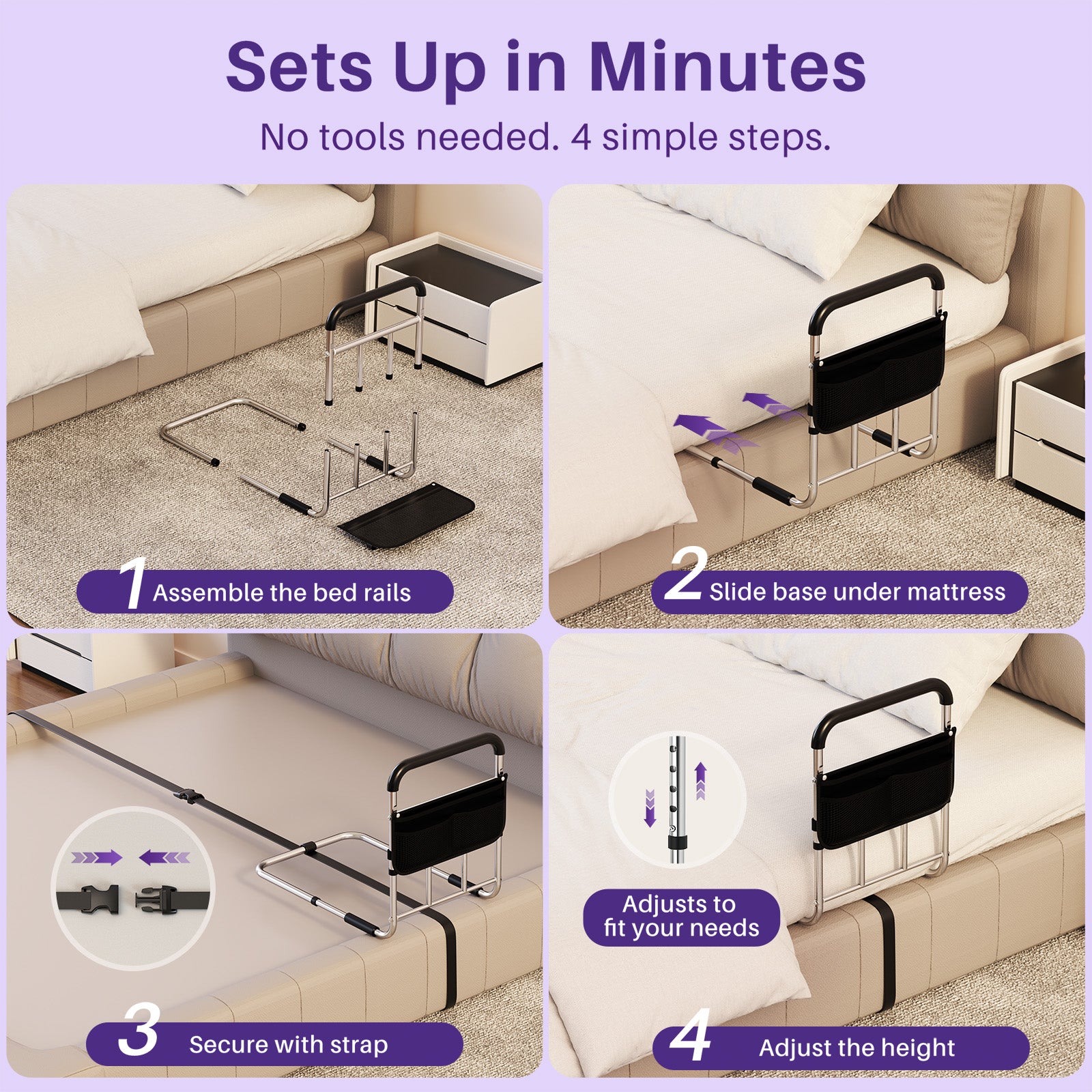 KEKOY Reinforced L-Shape Bed Rail with Safety Crossbar & Wide Handle