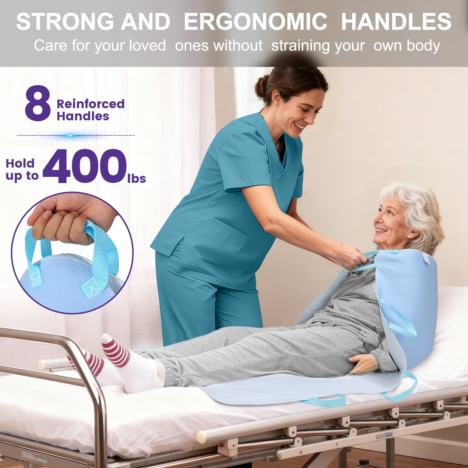 KEKOY Reusable Positioning Bed Pads with 8 Handles, 34" x 52"