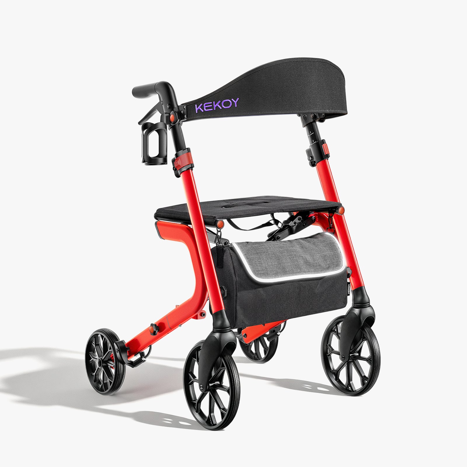 Red and black rollator on a white background