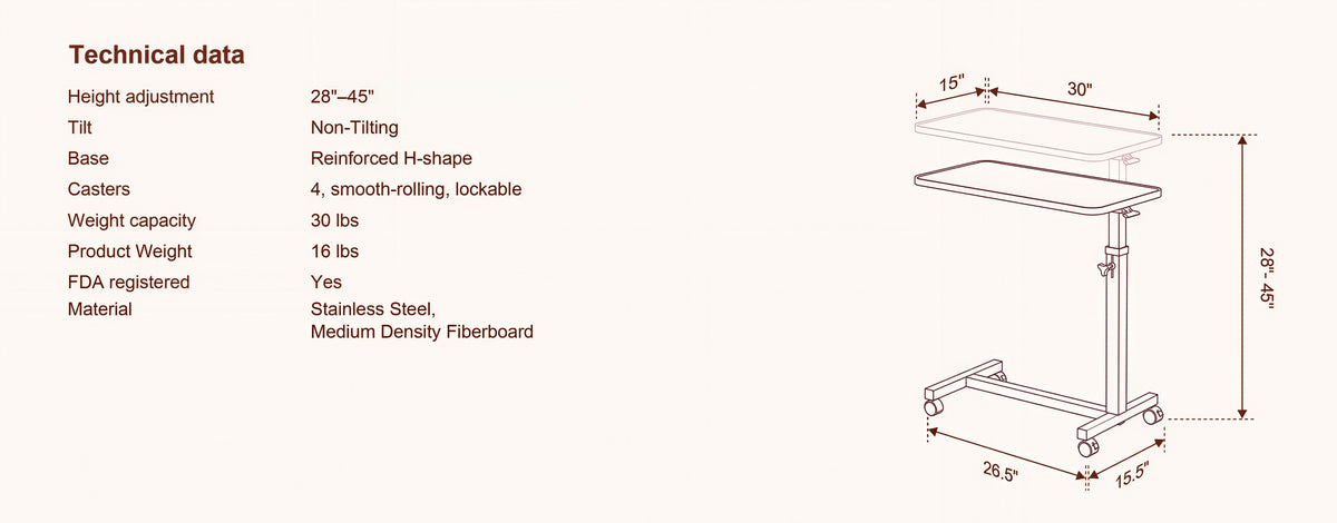 kekoy spring assisted overbed table technical data