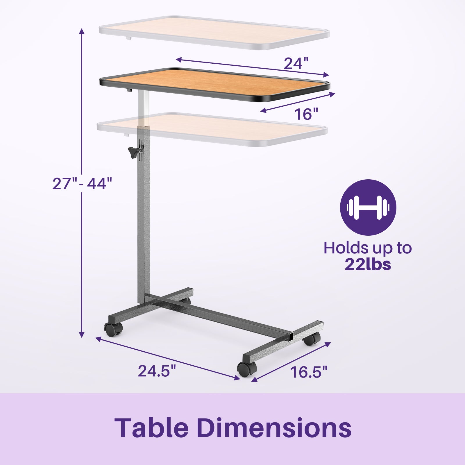 kekoy tilting overbed table with wheels table dimension