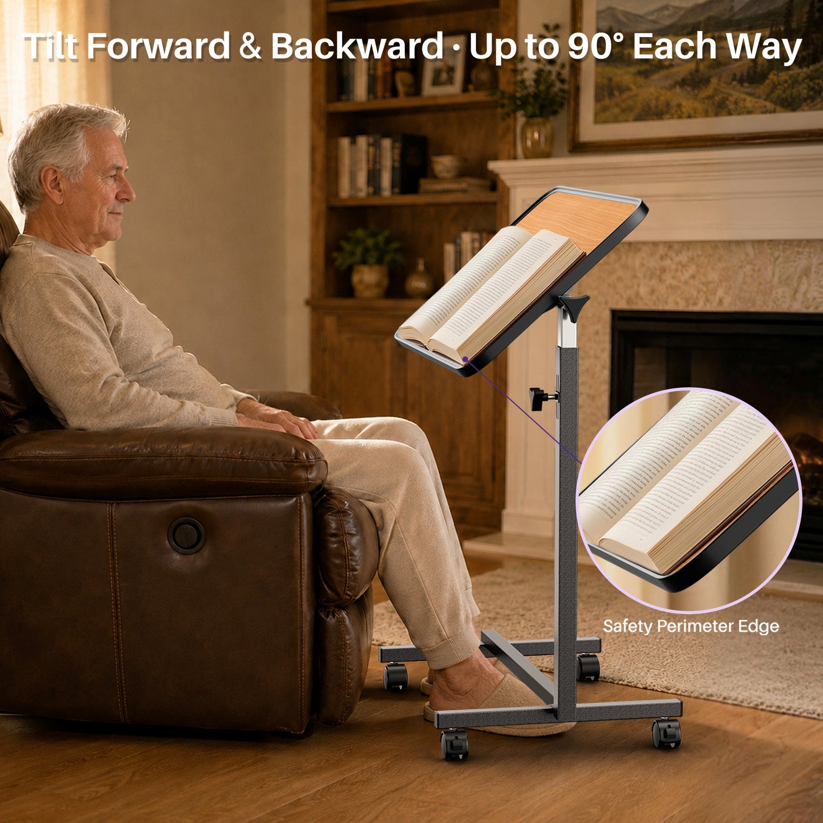 kekoy tilting overbed table with wheels tilt forward and backward