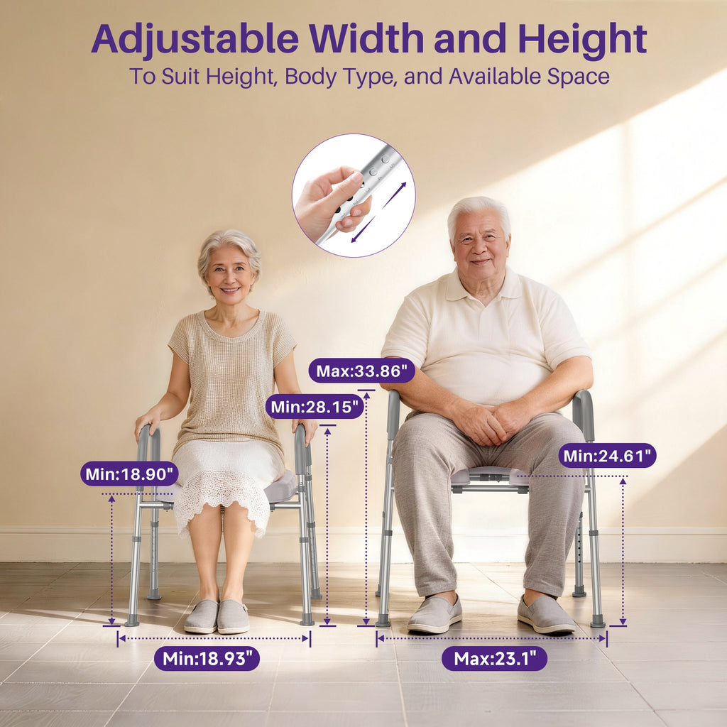 adjustable height kekoy chairs with measurement labels.