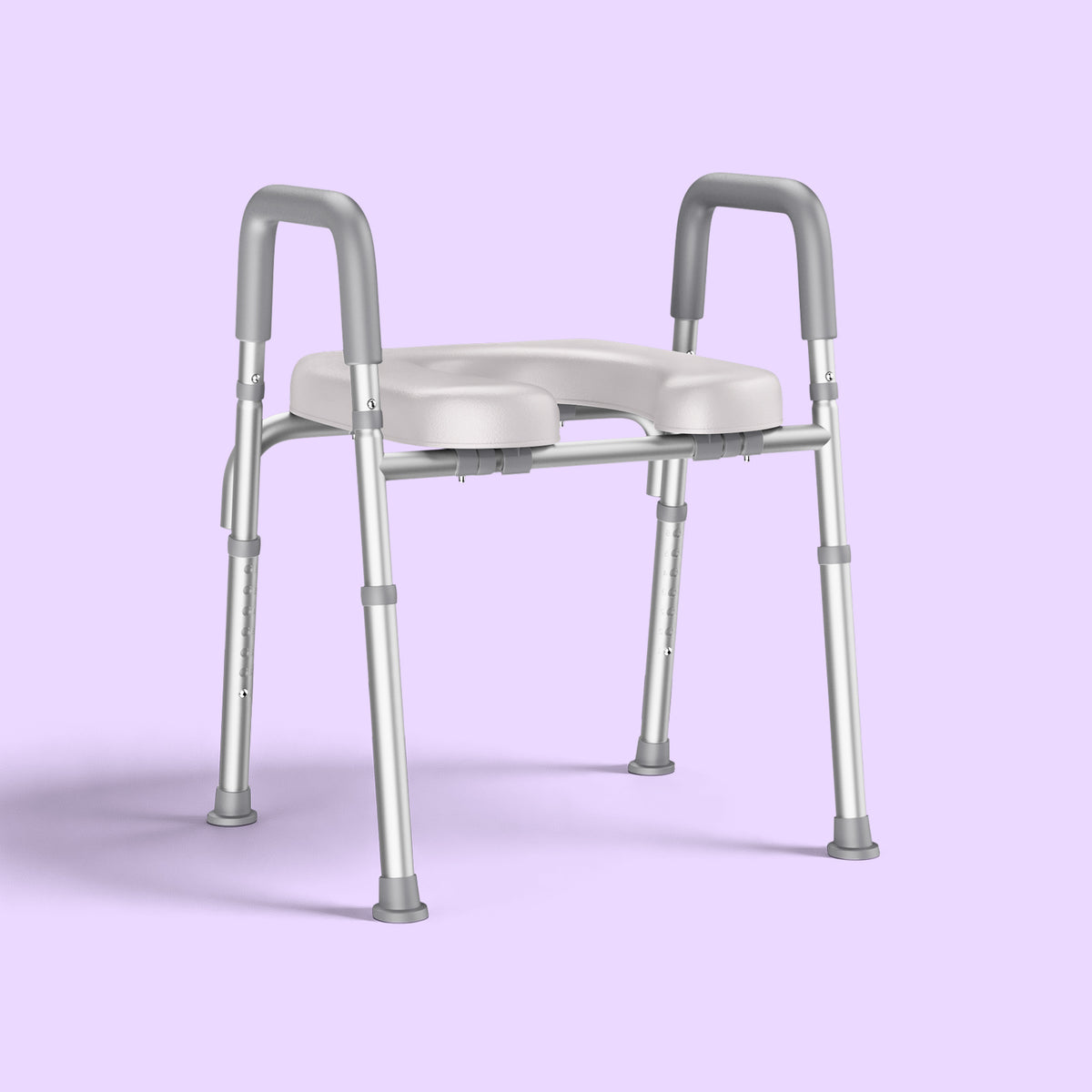 Bathroom safety seat with armrests on a purple background
