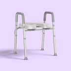 Bathroom safety seat with armrests on a purple background