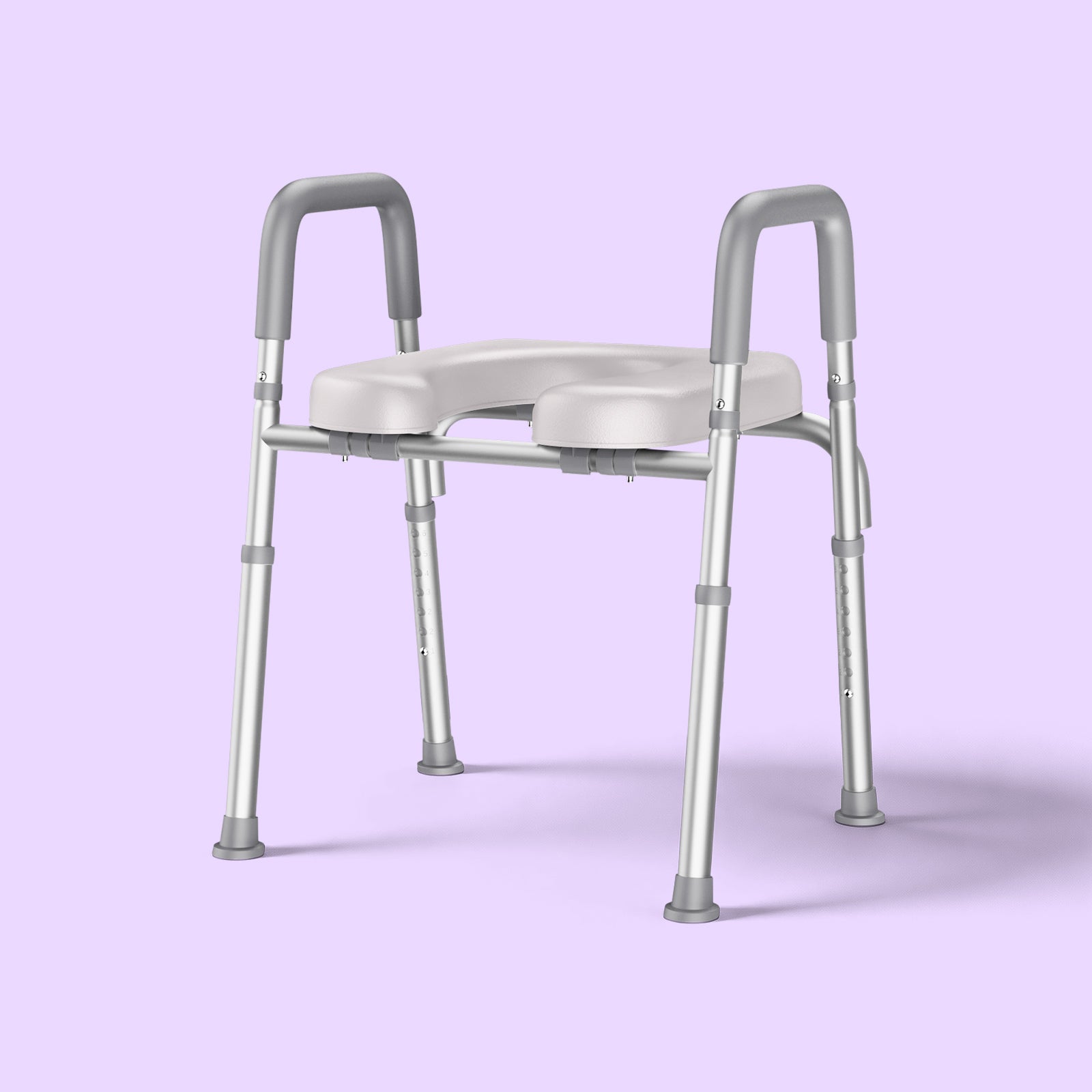 Bathroom toilet riser with armrests on a light purple background
