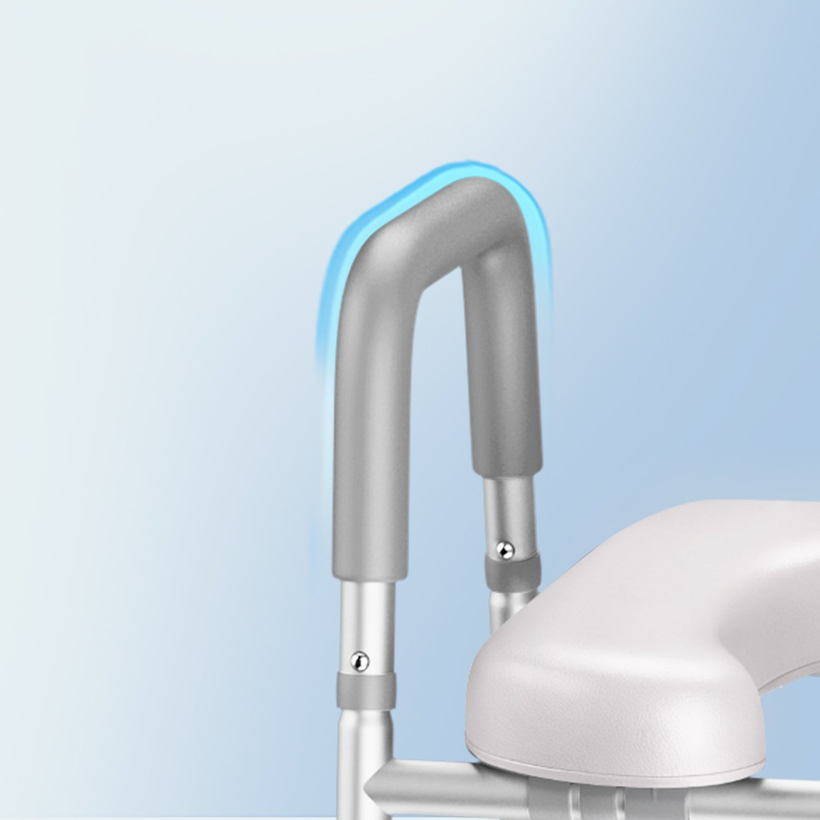 Close-up of handrail of kekoy toilet seat riser