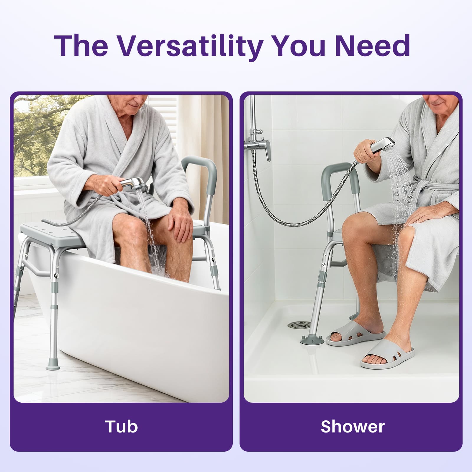 versatile design also functions seamlessly as a stable shower seat 