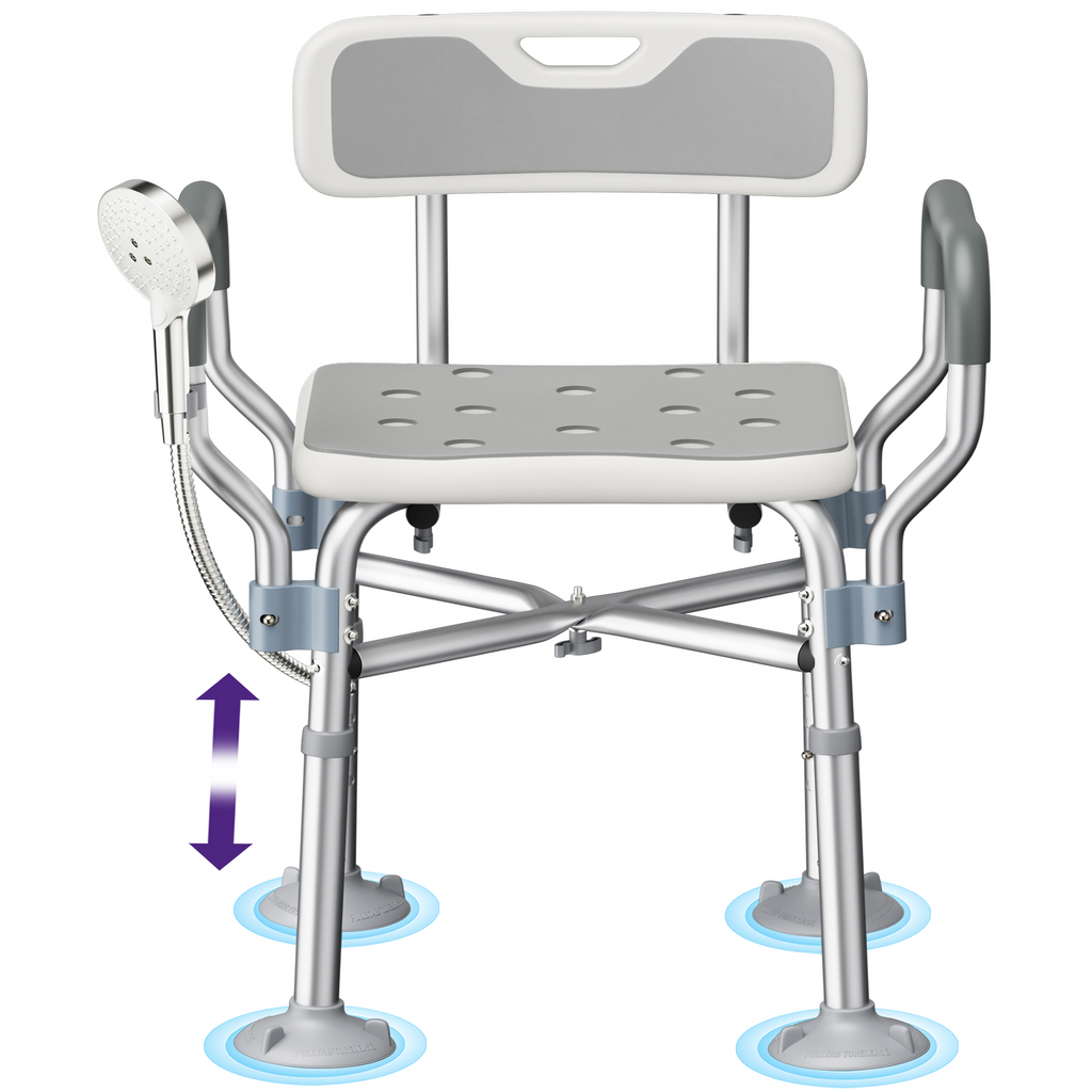 KEKOY Shower Chair for Inside Shower with Back and Arms, 550LBS Heavy Duty Shower Chair, 22.5" Extra Wide Space Between Armrests, Large Suction Feet, FSA/HSA Adjustable Shower Chair for Elderly
