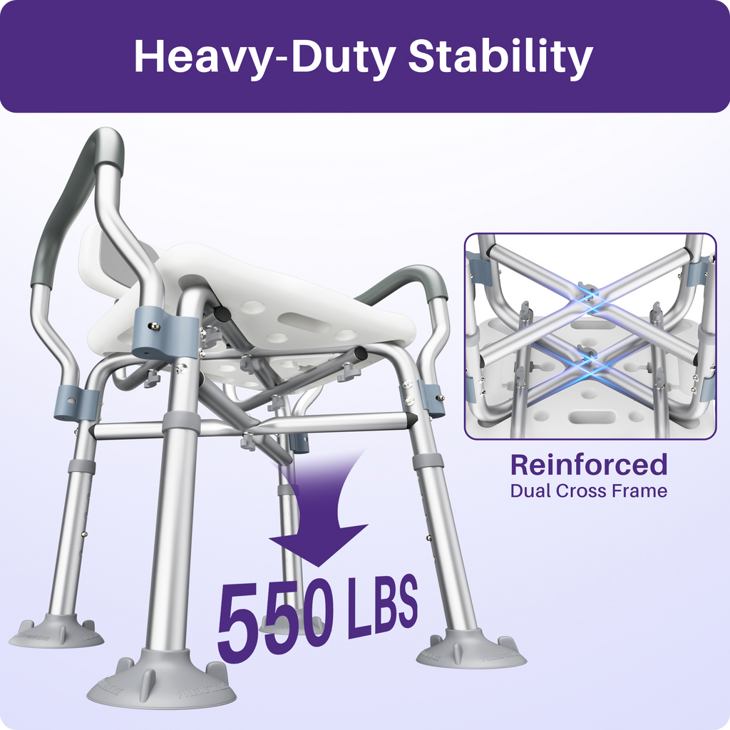 KEKOY Shower Chair for Inside Shower with Back and Arms, 550LBS Heavy Duty Shower Chair, 22.5" Extra Wide Space Between Armrests, Large Suction Feet, FSA/HSA Adjustable Shower Chair for Elderly