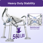 KEKOY Shower Chair for Inside Shower with Back and Arms, 550LBS Heavy Duty Shower Chair, 22.5" Extra Wide Space Between Armrests, Large Suction Feet, FSA/HSA Adjustable Shower Chair for Elderly
