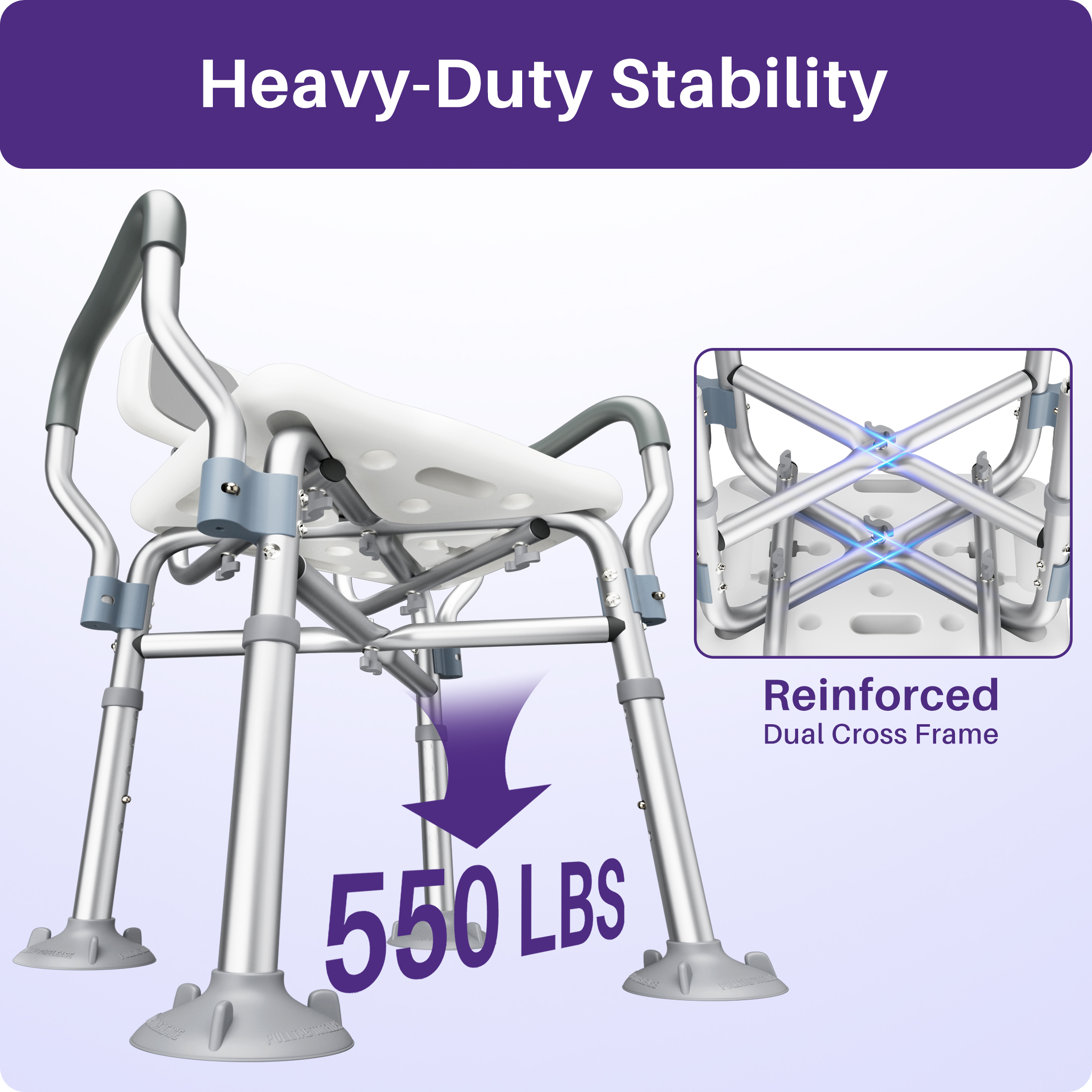 KEKOY Shower Chair for Inside Shower with Back and Arms, 550LBS Heavy Duty Shower Chair, 22.5" Extra Wide Space Between Armrests, Large Suction Feet, FSA/HSA Adjustable Shower Chair for Elderly