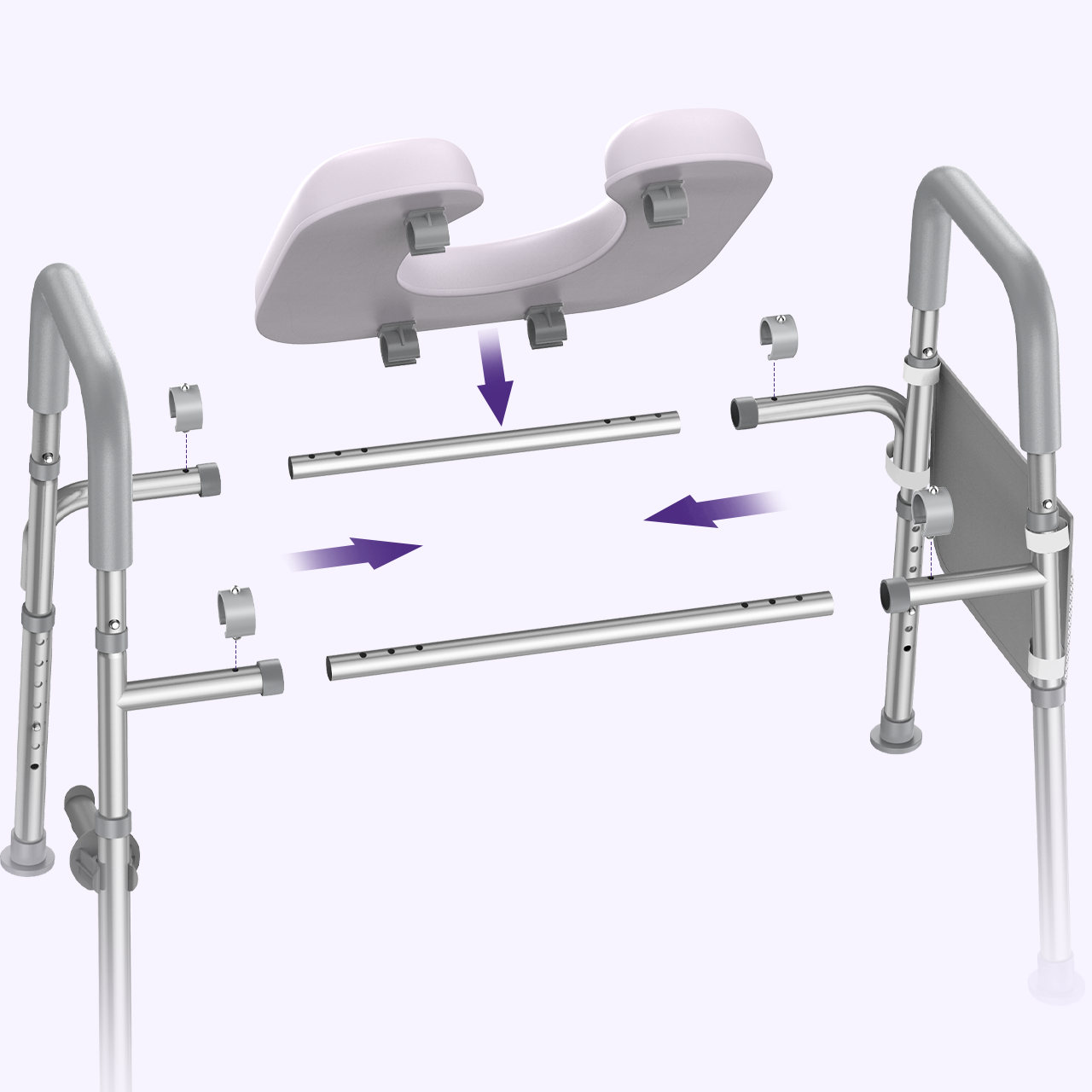 Disassembled walker with components 