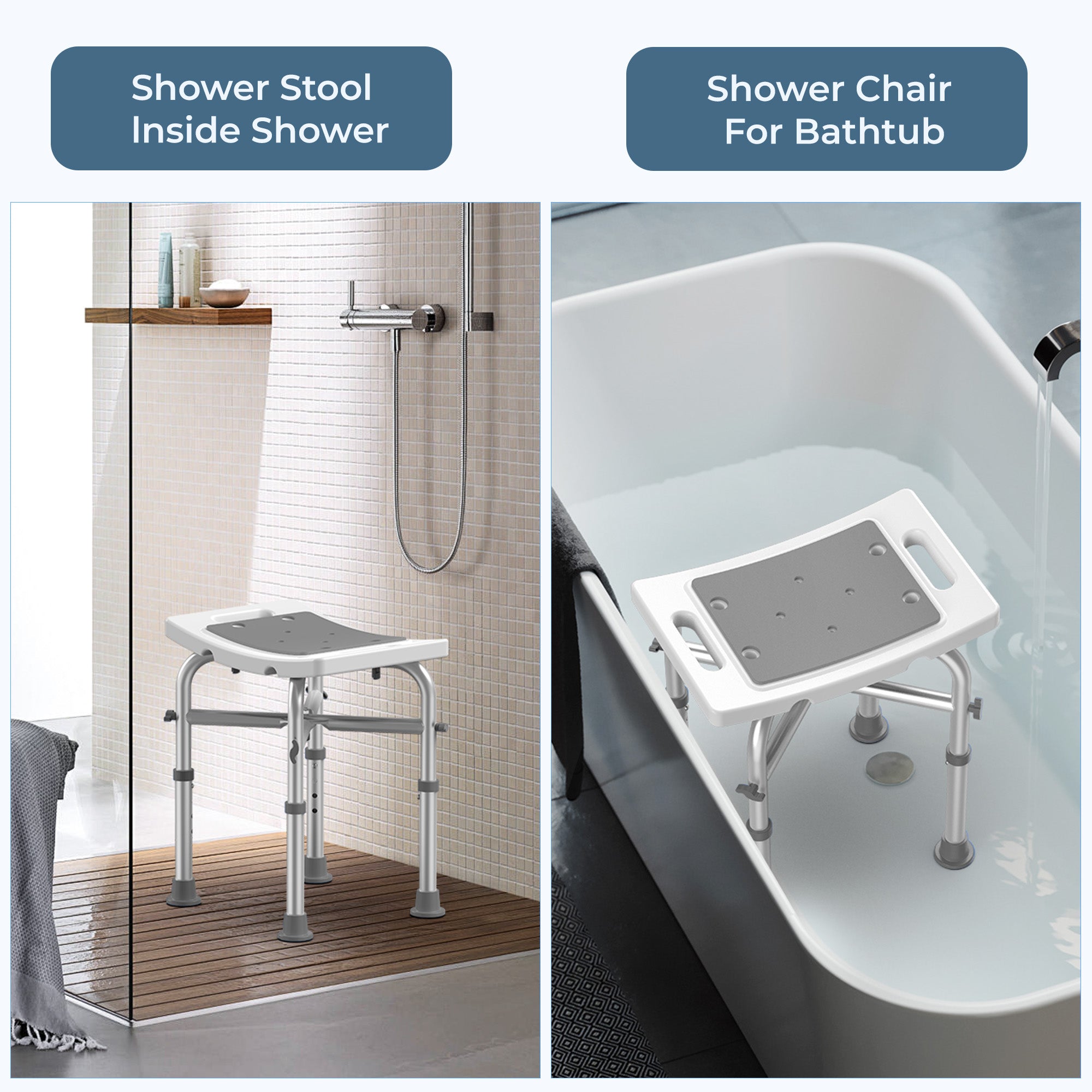 KEKOY Shower Chair for Elderly, 500lb Adjustable Height Bath Seat with Tool-Free Assembly, Anti-Slip FSA/HSA Eligible Shower Stool for Smaller Bathtub & Bathroom, Ideal for Seniors and Disabled Adult