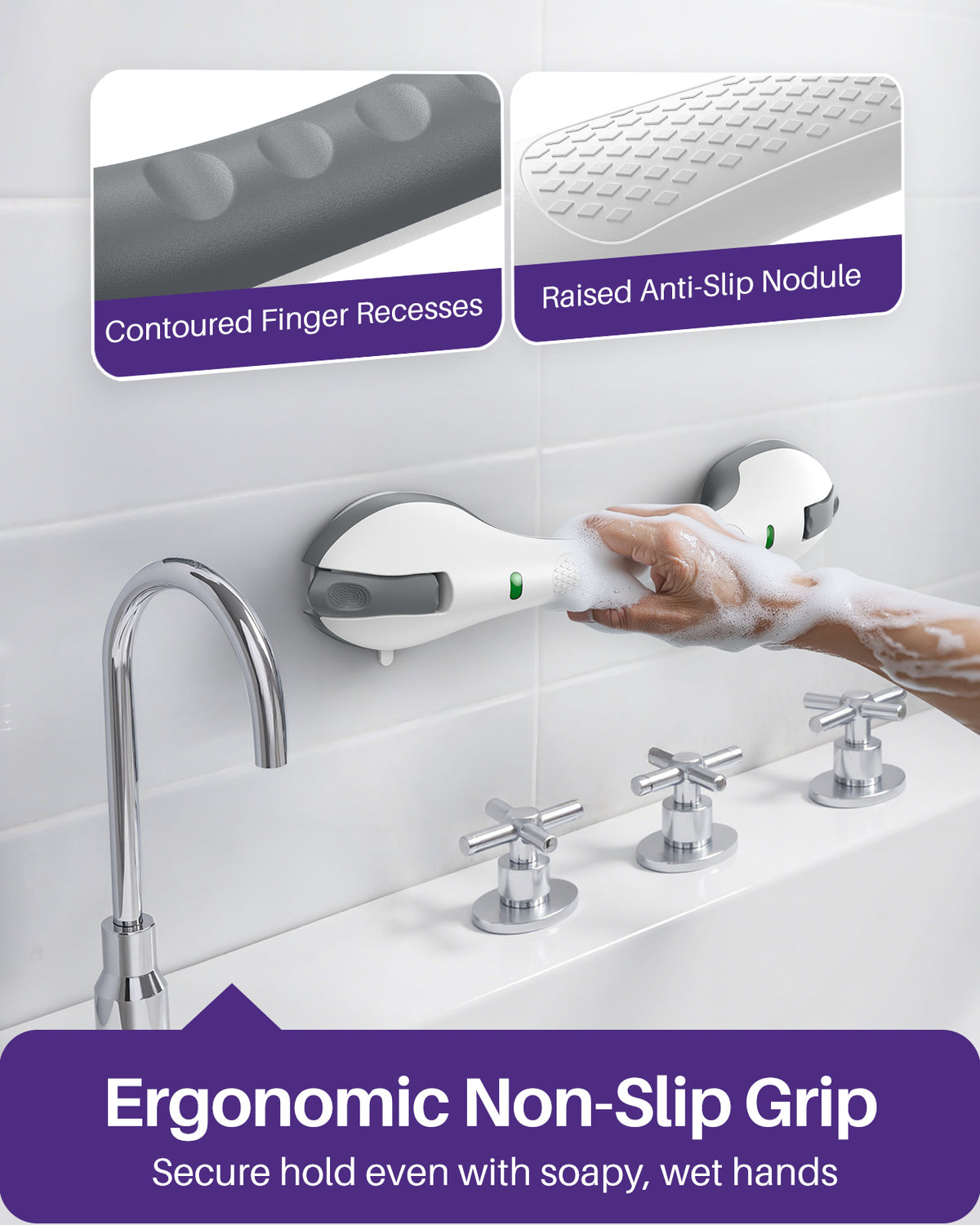 KEKOY 17.5" Shower Handles for Elderly with Safety Indicators, 2 Pack Grab Bars for Bathroom Stronger Suction Cup, Heavy Duty Shower Bars, Bathroom Safety Bars for Seniors, No Drilling