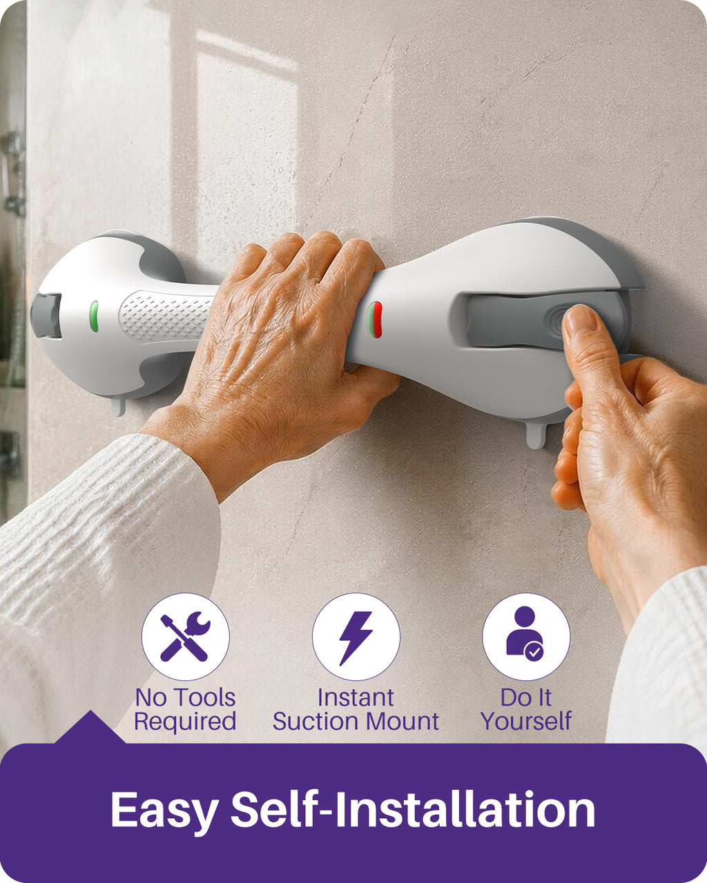 KEKOY 17.5" Shower Handles for Elderly with Safety Indicators, Grab Bars for Bathroom Stronger Suction Cup, Shower Grab Bars for Seniors, Injured, People with Disabilities