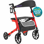 KEKOY Heavy-Duty Rollator Walker with Seat for Seniors, Walkers for Seniors with Seat, 500 lbs, Extra-Wide 19.5" Padded, K-Frame Reinforced, 10" TPR All-Terrain Wheels, Hidden Brake Cables, Red