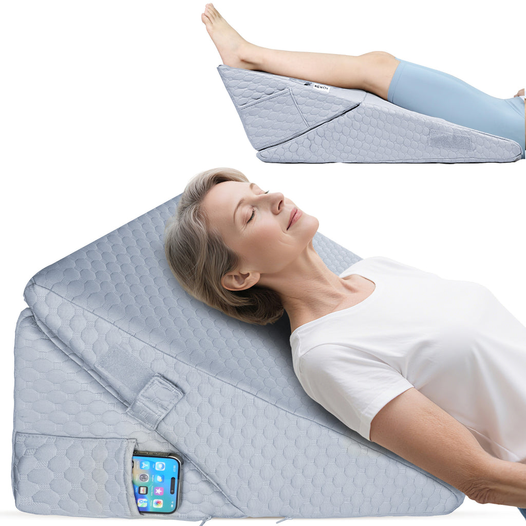 KEKOY Bed Wedge Pillow for Sleeping, Adjustable Height to 9-12 inches, Memory Foam Pillows with Washable Cover, Gray