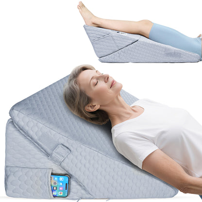 KEKOY Bed Wedge Pillow for Sleeping, Adjustable Height to 9-12 inches, Memory Foam Pillows with Washable Cover, Gray