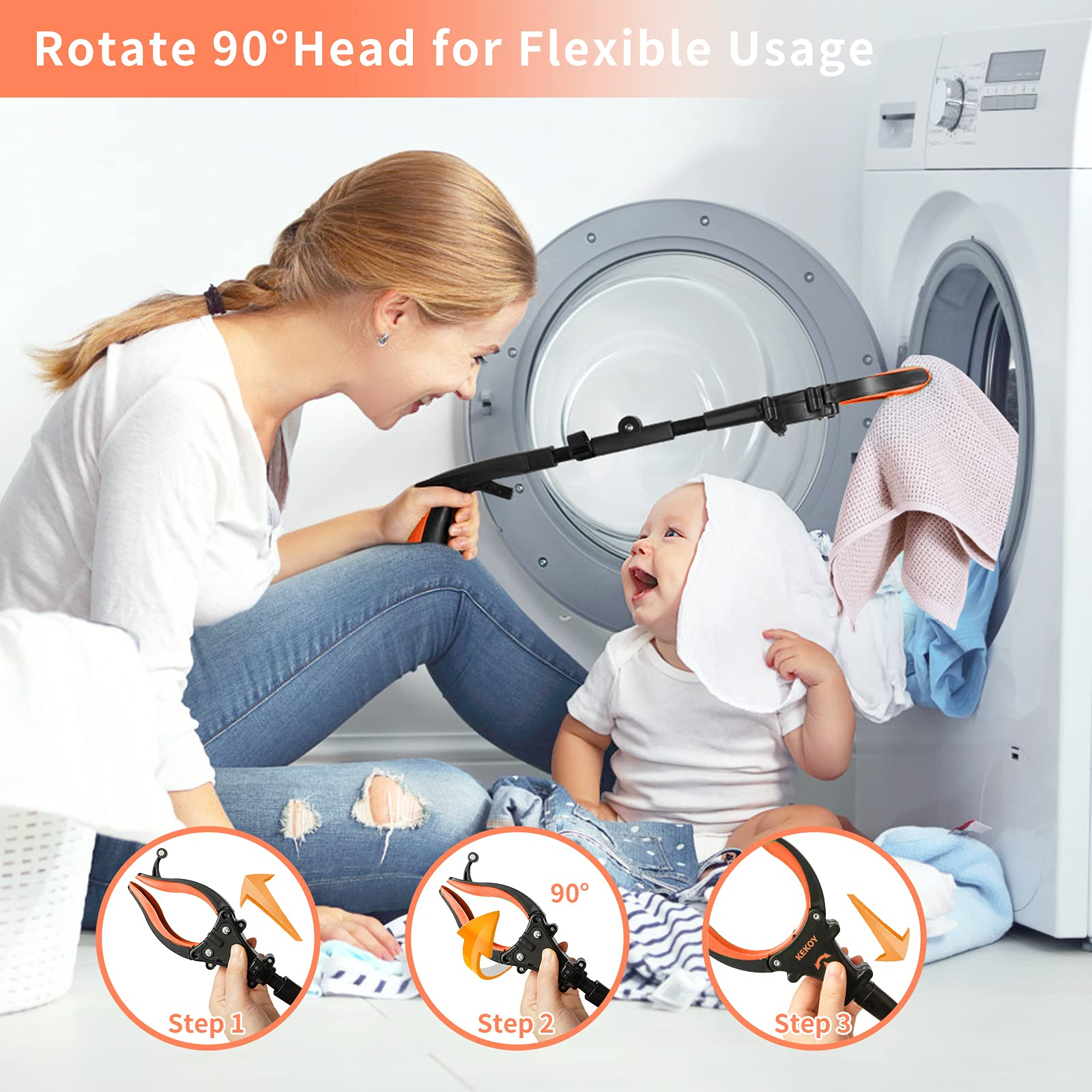 KEKOY 22 Inch Reacher Grabber Pickup Tool with Light